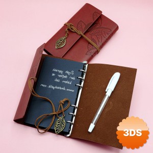 Kahverengi Deri Siyah Yapraklı Defter ve Beyaz Jel Kalem Seti