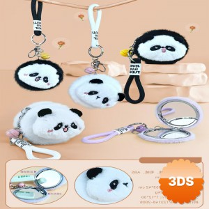 Sevimli Panda Tasarımlı Peluş Anahtarlıklı Cep Aynası 7.5x7.5 cm