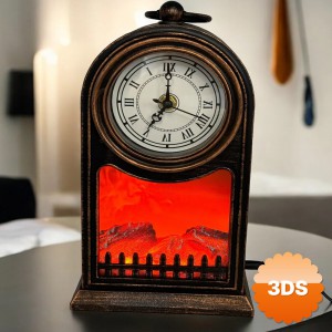 LED Işıklı Siyah Eskitme Şömine Saat