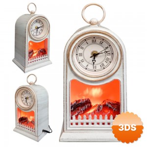 LED Işıklı Eskitme Şömine Saat 27x15 cm Analog