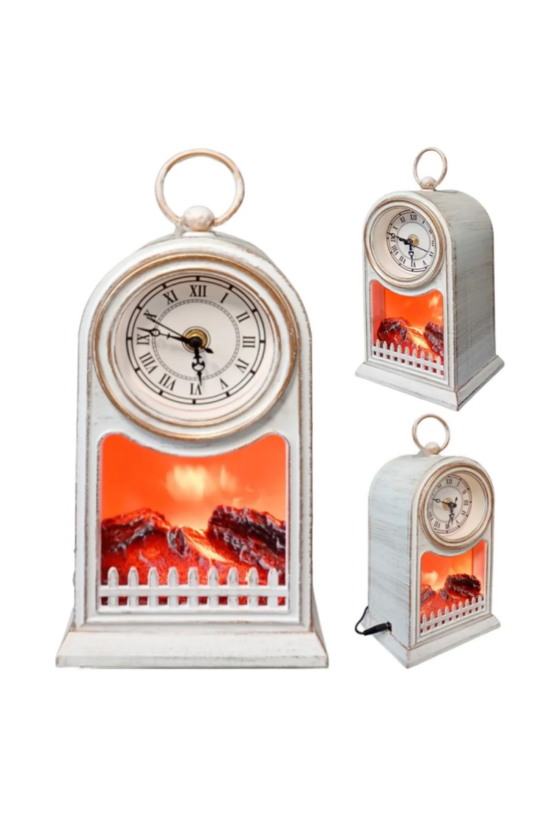 LED Işıklı Eskitme Şömine Saat 27x15 cm Analog
