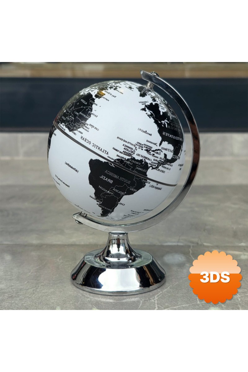 Metal Ayaklı Siyah Beyaz Dünya Küresi 16 cm