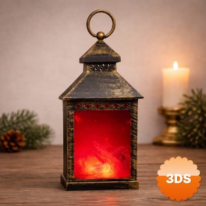 Vintage Tasarım Şömine LED Işık Ateş Efektli Fener 22x10 cm