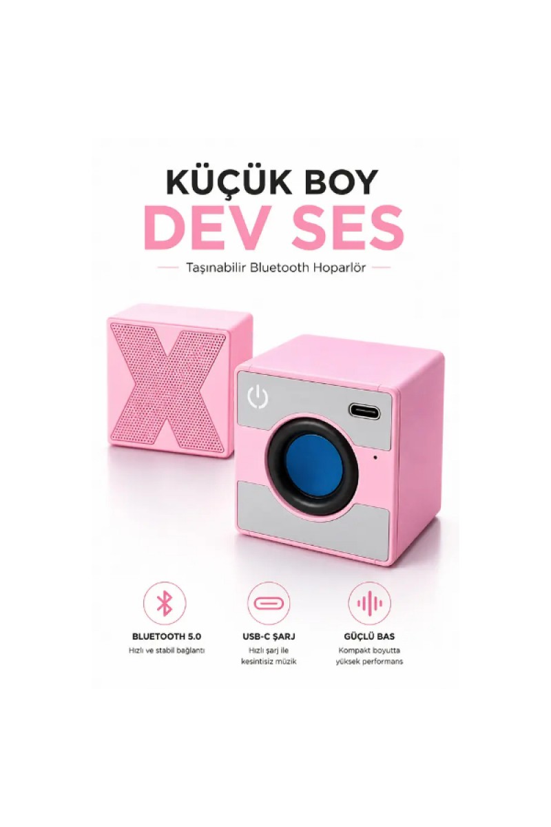 Mini Taşınabilir Hoparlör - Type C (usb-c) Şarj - Güçlü Bass - Küp Tasarım