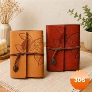 Yaprak Desenli Retro Deri Defter Vintage Ajanda 15x11 cm 176 Sayfa