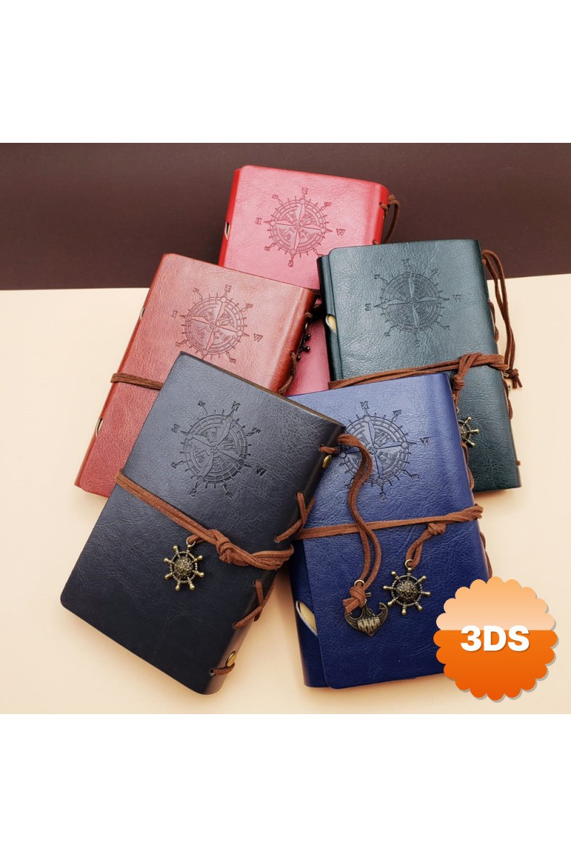 Pusula Tasarımlı Deri Defter Değiştirilebilir Sayfalı Vintage Ajanda