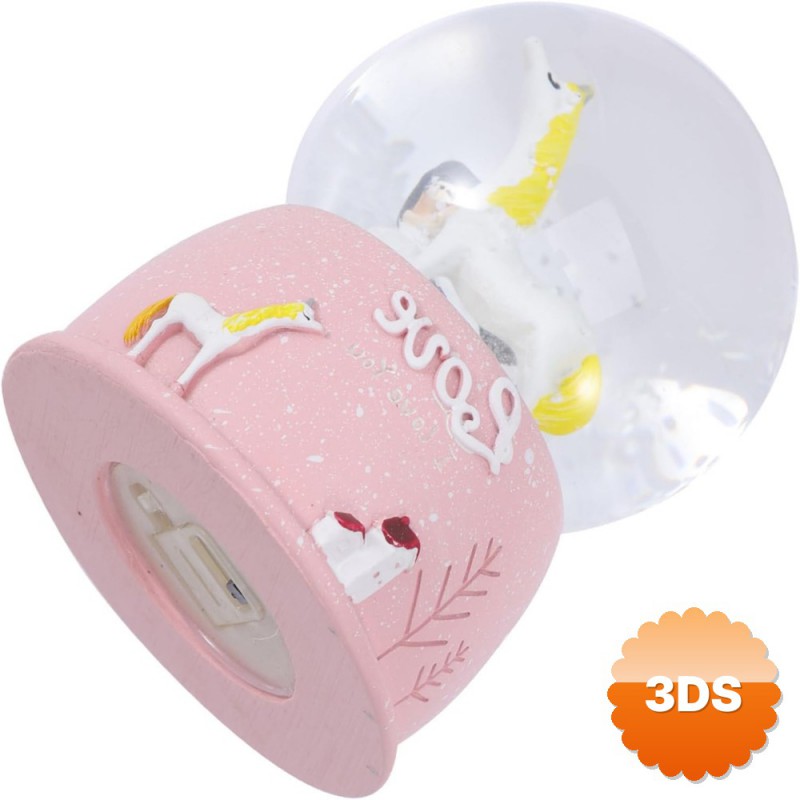 Mini Pembe Kar Küresi Sevimli Unicorn ve Kız Tasarımlı Işıklı