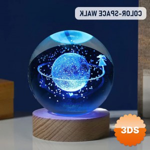 Işıklı Kristal Cam Küre Satürnlü Kız Tasarımlı Ahşap Altlıklı USB