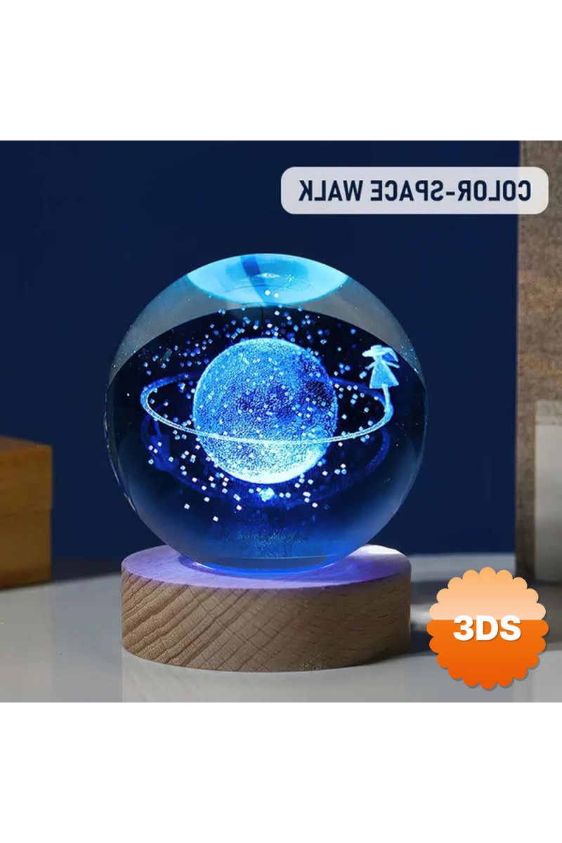 Işıklı Kristal Cam Küre Satürnlü Kız Tasarımlı Ahşap Altlıklı USB