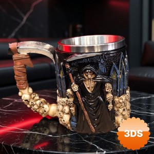 3D İskelet Tasarımlı Gotik Kupa Bardak Paslanmaz Çelik İçli