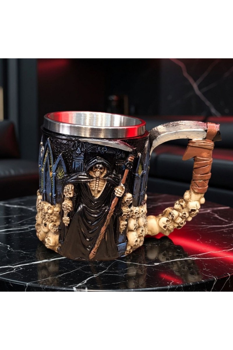 3D İskelet Tasarımlı Gotik Kupa Bardak Paslanmaz Çelik İçli