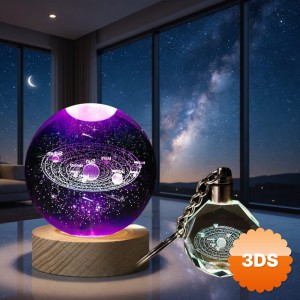 Gezegenler Temalı Işıklı Cam Küre Renk Değiştiren Kristal Anahtarlık Seti