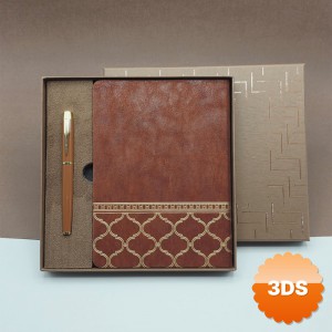 Kutulu Deri Desenli Defter ve Metal Kalem Hediye Seti