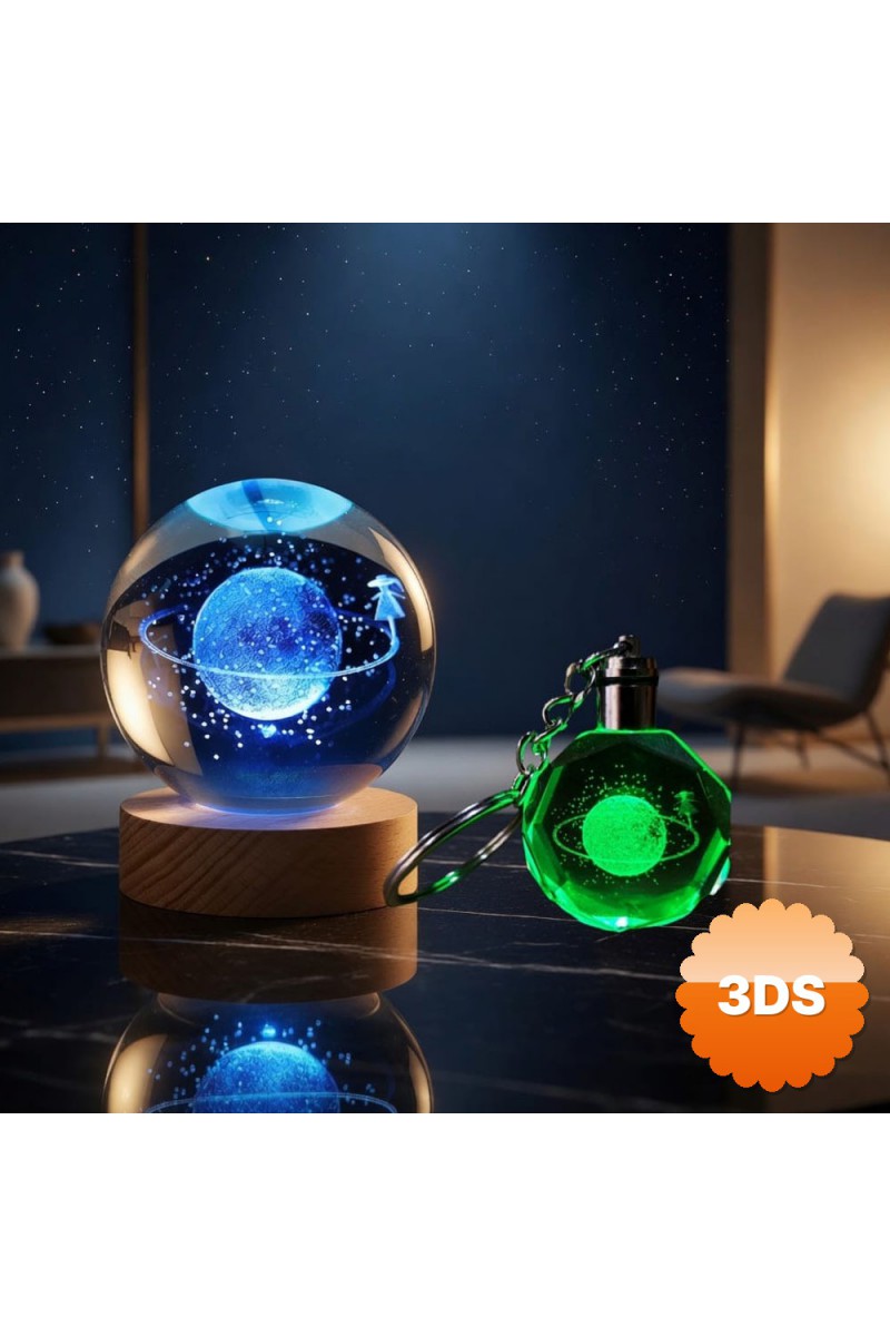 Işıklı Satürnlü Kız Cam Küre Renk Değiştiren Kristal Anahtarlık Seti
