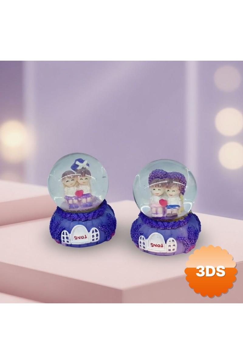 Işıklı Mini Boy Kar Küresi Pilli Romantik Çift Temalı 7x4 cm