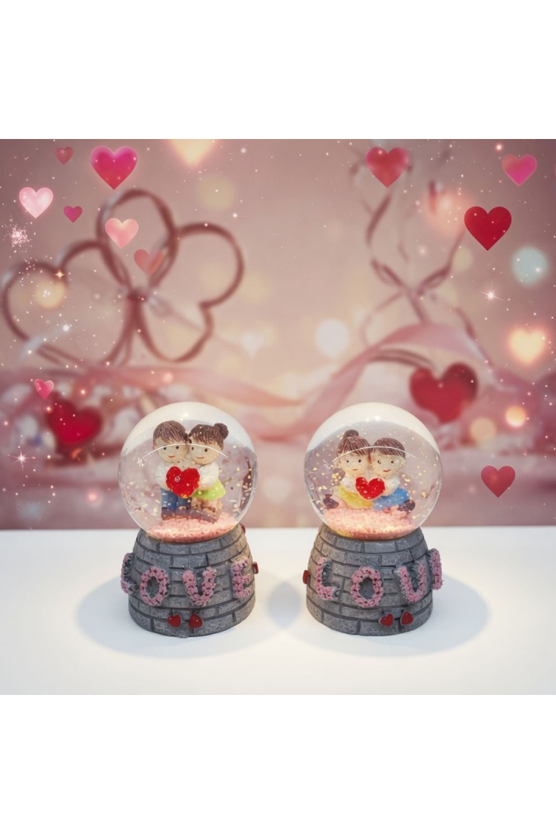 Işıklı Mini Kar Küresi Love Tasarımlı Pilli Romantik Hediyelik