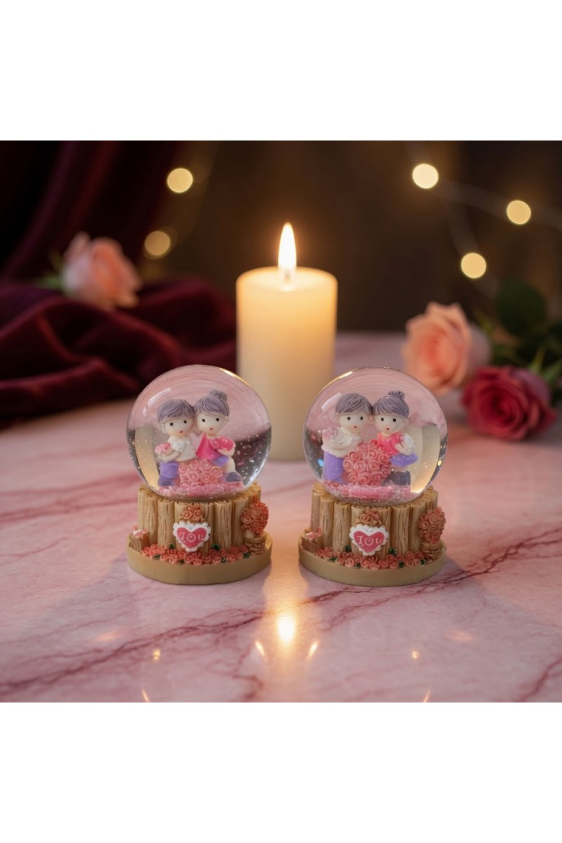 Işıklı Mini Kar Küresi Çift Temalı Pilli Romantik Hediyelik
