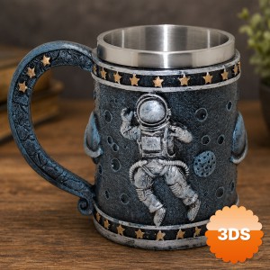 3D Astronot Tasarımlı Kupa Bardak Çelik İç Yüzeyli Uzay Teması