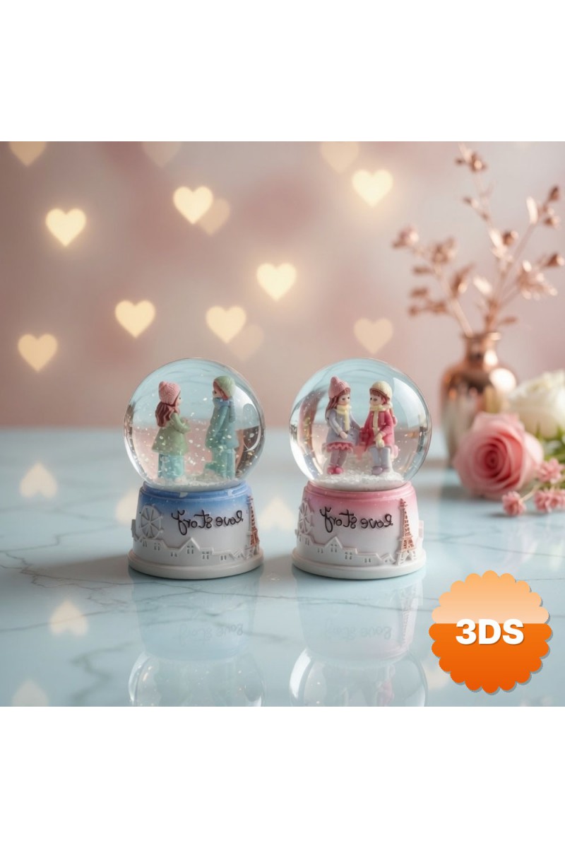 Love Story Mini Kar Küresi Işıklı 7x4 cm Pilli Romantik Hediye