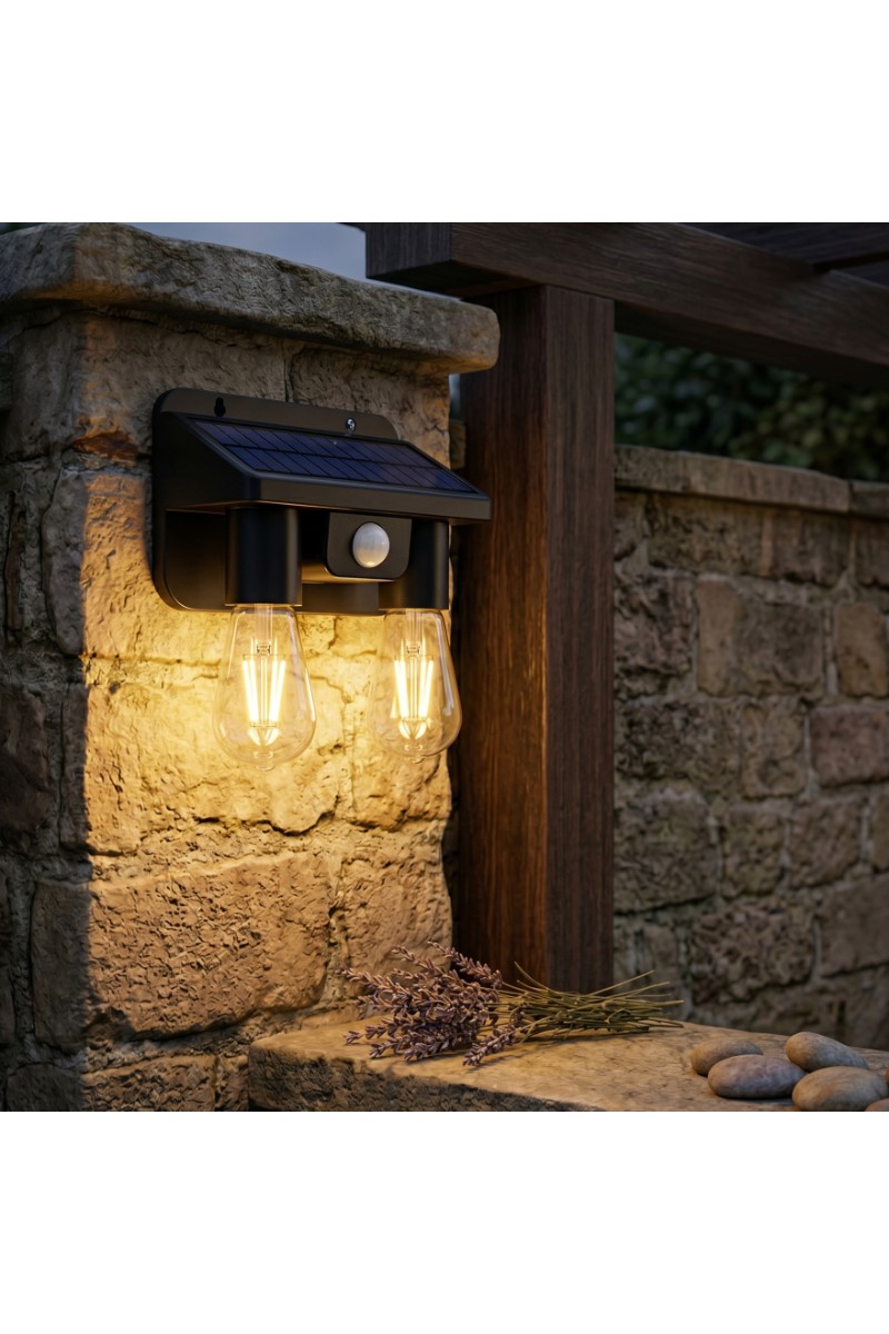 Sensörlü Solar İkili LED Ampul Lamba Çift Başlıklı Güneş Enerjili Aydınlatma