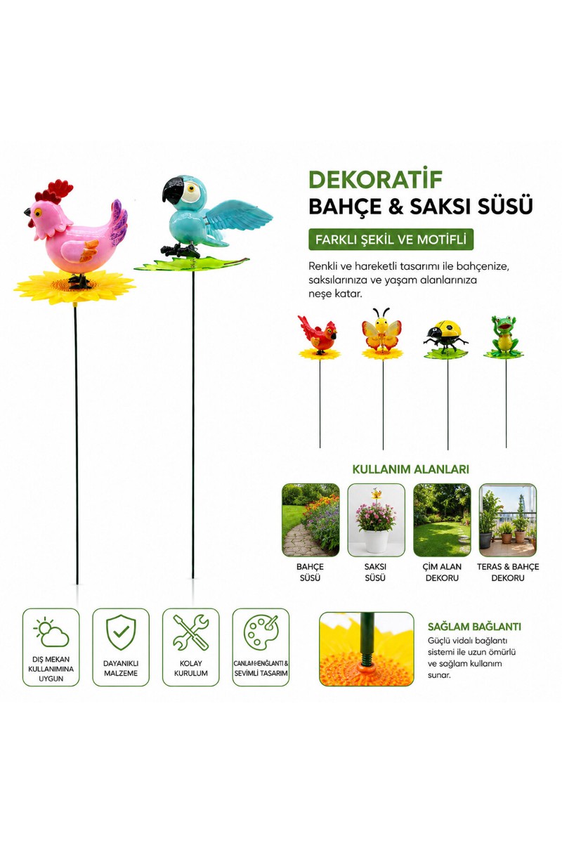 Dekoratif Yaylı Hayvan Figürlü - Bahçe Ve Saksı Süsü - Dış Mekan Dekoru