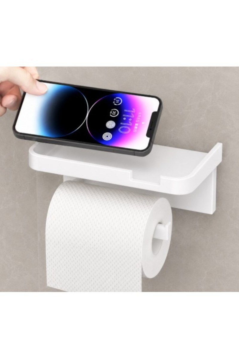 Tuvalet Kağıdı Askılığı - Raflı ve Yapışkanlı - Matkapsız Banyo Aksesuarı