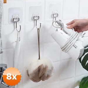 8 Adet Yapışkanlı Tekli Askı Şeffaf Demir Uçlu