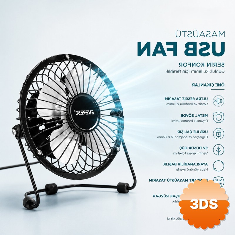 Masaüstü Mini USB Fan Metal Gövdeli Ultra Sessiz