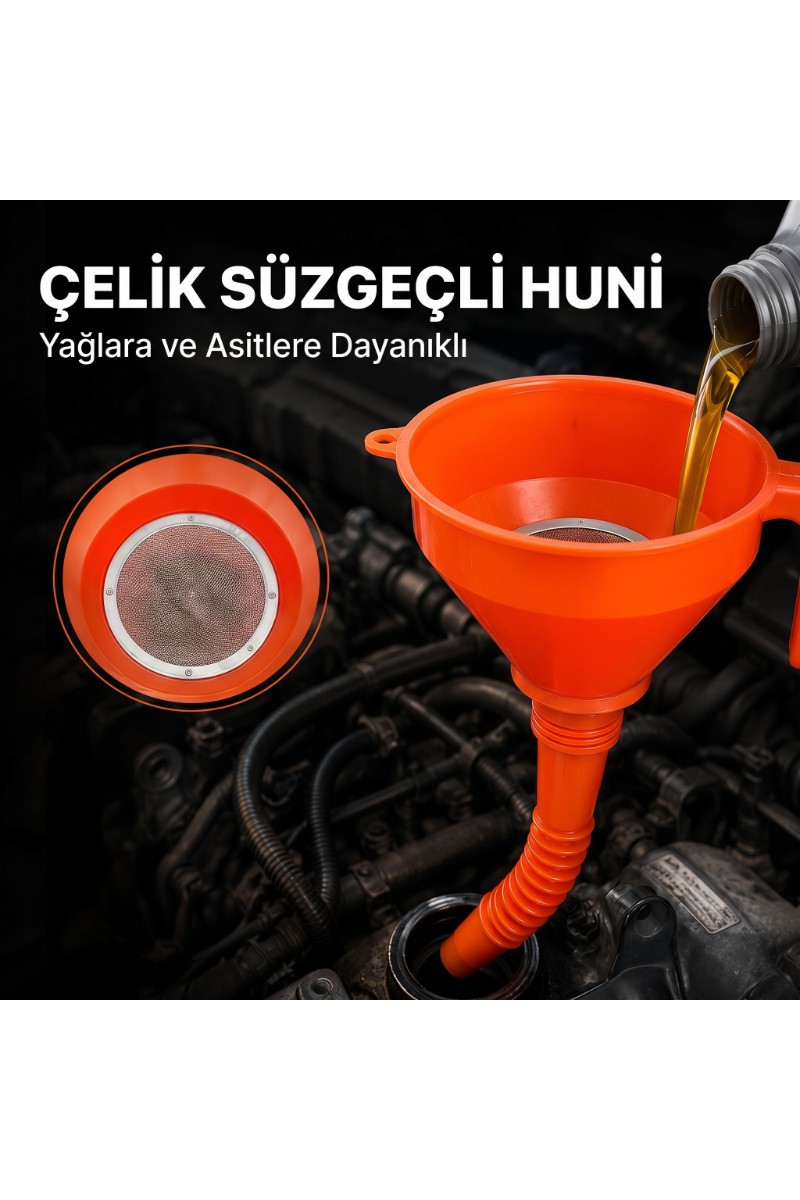 Çelik Süzgeçli Huni - Spiralli Ve Sabit Borulu - 2.2 Litre Kapasite