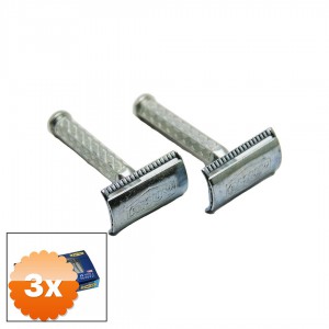 3 Adet Tıraş Aparatı Jilet Takmalı Klasik Model Metal Nikel Alaşımlı