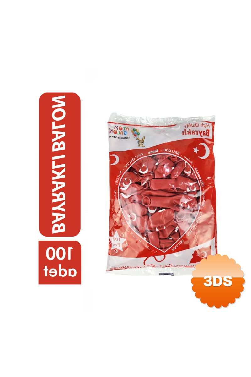 Türk Bayraklı Balon 100'lü Paket 12 İnç Boyut