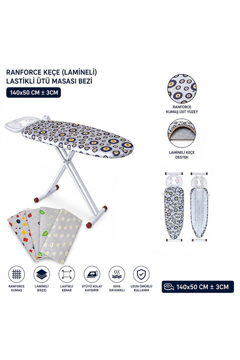 Ranforce Keçe Ütü Masası Bezi Lastikli Lamineli 140x50 cm