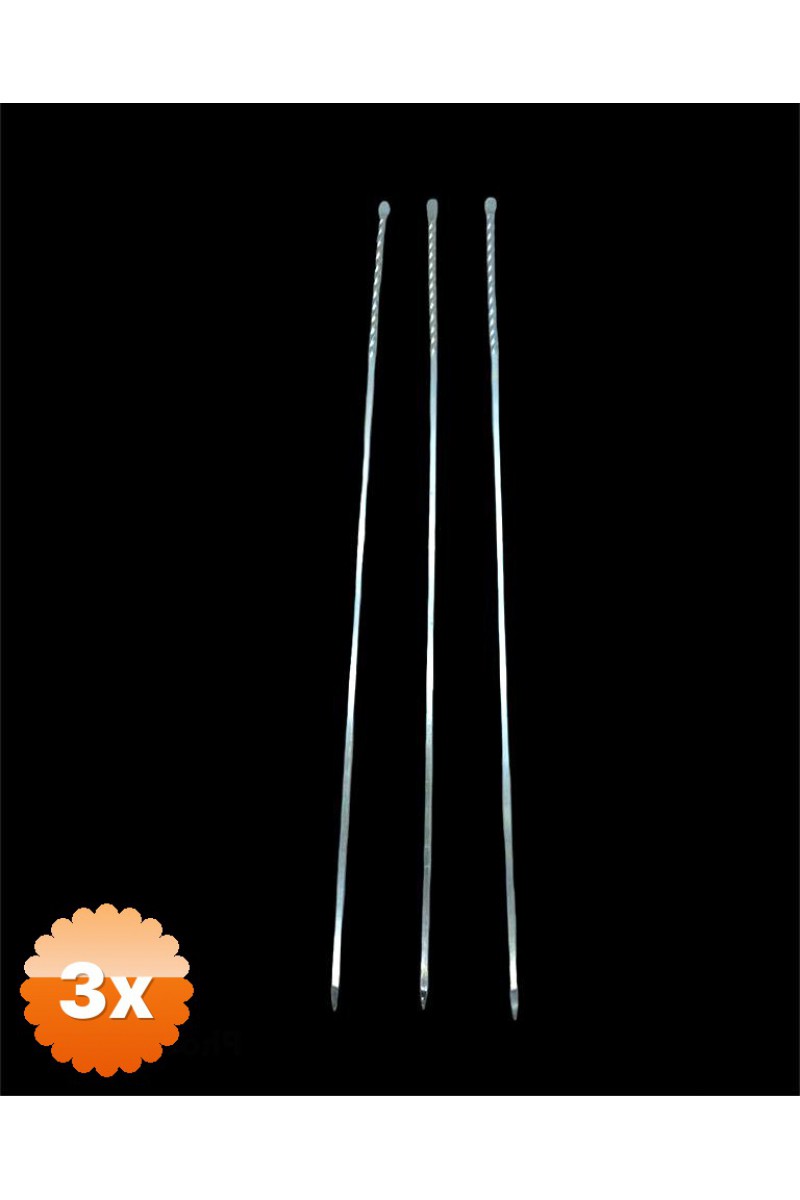 3 Adet Burgulu Kuşbaşı Şişi Metal Kalın Kare 50 cm Mangal