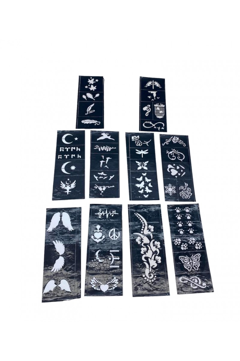 Karışık Desenli Tüp Kına Şablonu - 10lu Paket - 8x20 cm