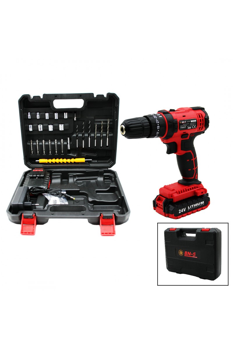Kırmızı Renk Şarjlı Matkap Seti 1350 RPM Çantalı 24W
