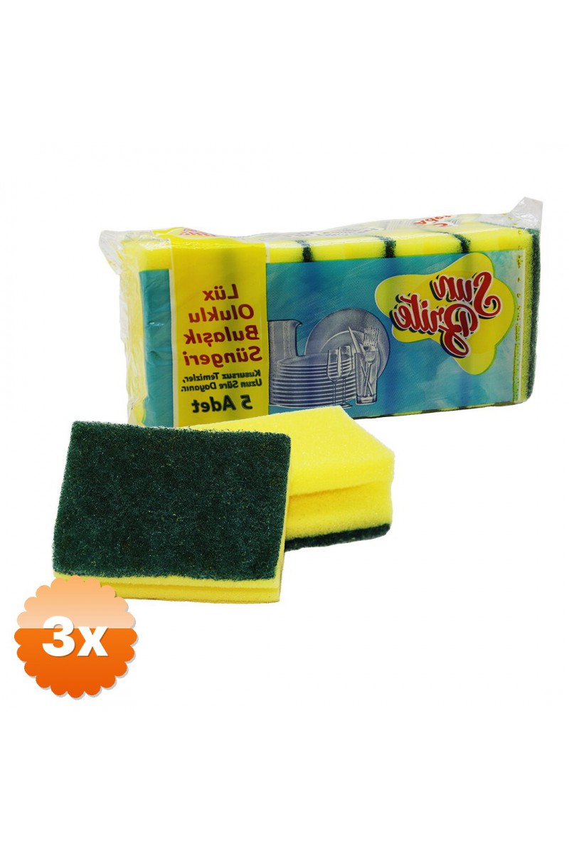 3 Paket Bulaşık Süngeri Seti 5 Adet Oluklu