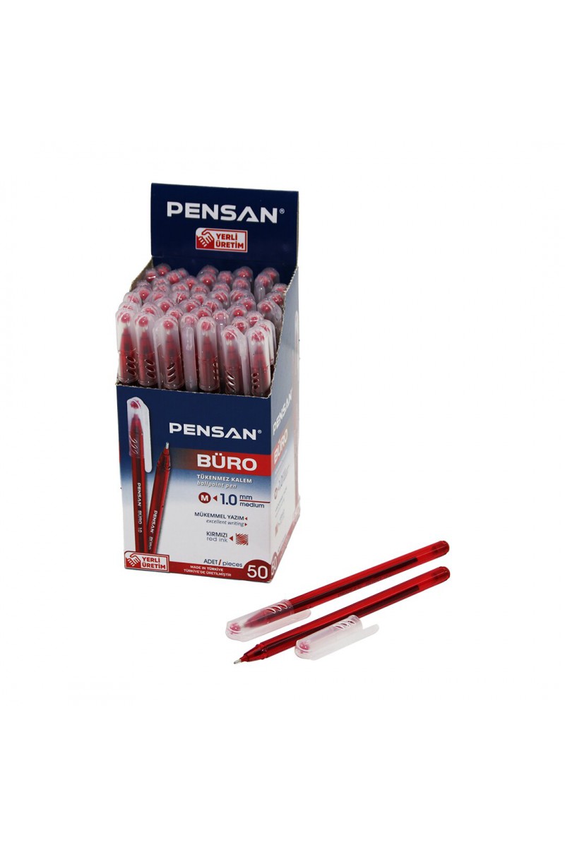 10 Adet - Tükenmez Kalem - Kırmızı - 1.0 mm