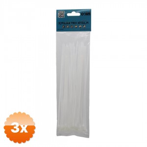 3 Adet 25li Cırt Kelepçe Plastik Beyaz Renk Kablo Bağı 3.6x200 mm
