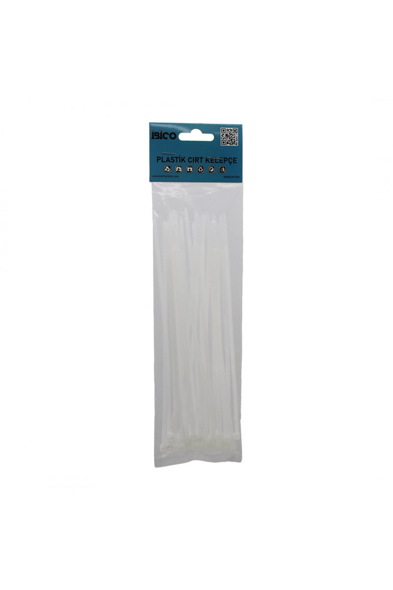 25li Cırt Kelepçe Plastik Beyaz Renk Kablo Bağı 3.6x200 mm