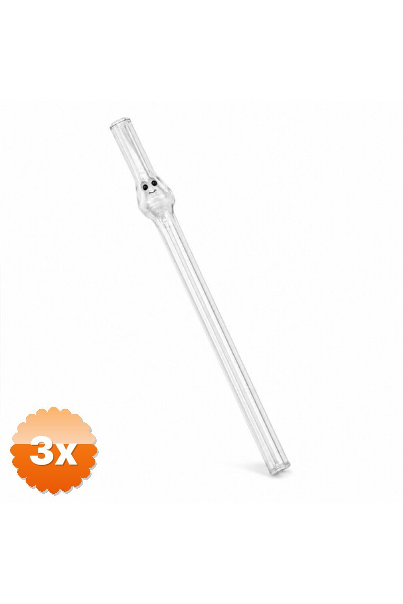 3 Adet Cam Pipet Yüz Figürlü Tasarım 20 cm