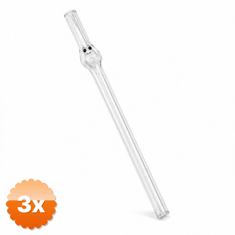 3 Adet Cam Pipet Yüz Figürlü Tasarım 20 cm