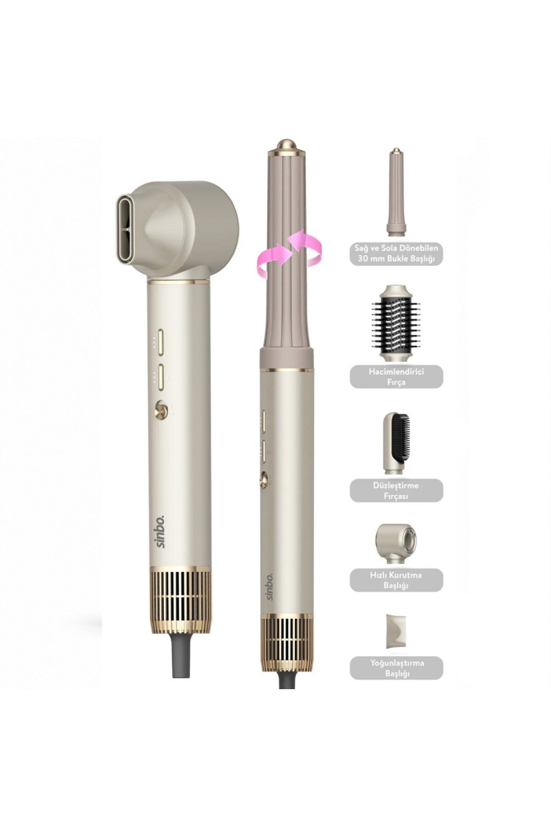 Sinbo Air Brush Saç Şekillendirme Cihazı 5 Başlıklı Rose Gold Renk