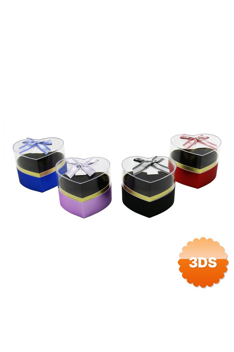 Kalp Tasarımlı Hediye Kutusu Mika Şeffaf Kapak Karışık Renk 14x11 cm