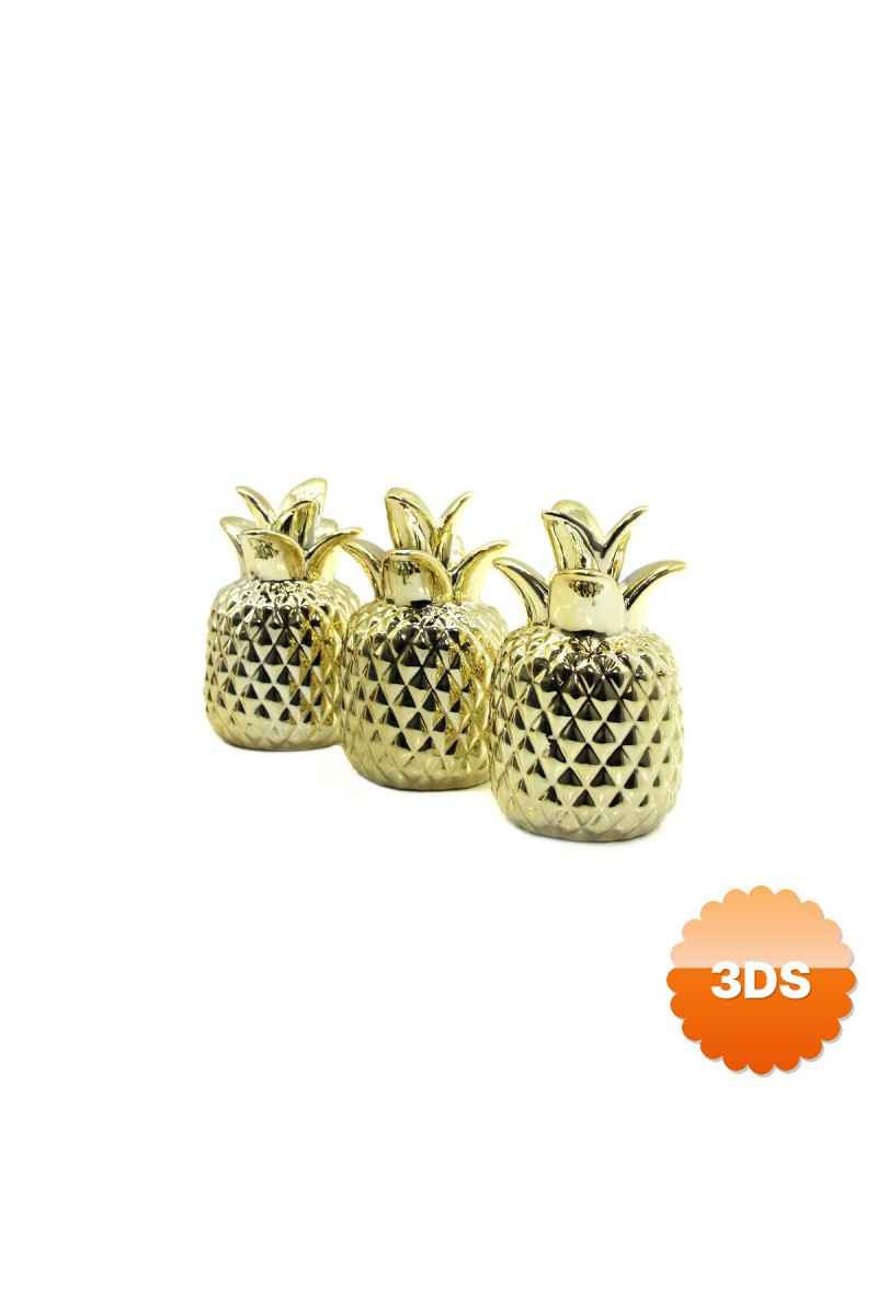 Ananas Tasarımlı Biblo - Mini Boy - Seramik - Parlak Altın - Dekoratif Süs