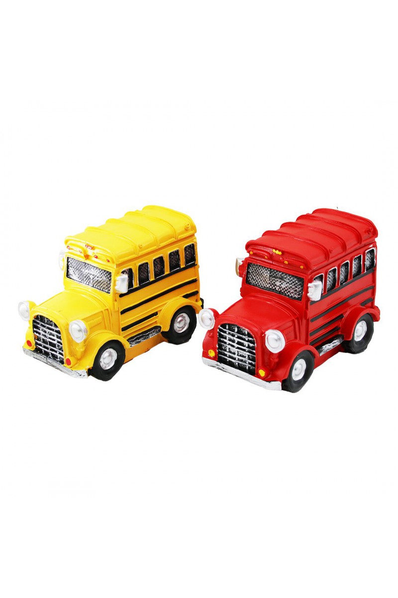 Nostaljik Okul Otobüsü Tasarımlı Dekoratif Kumbara Biblo Reçine 17.5x6.5x11.5 cm