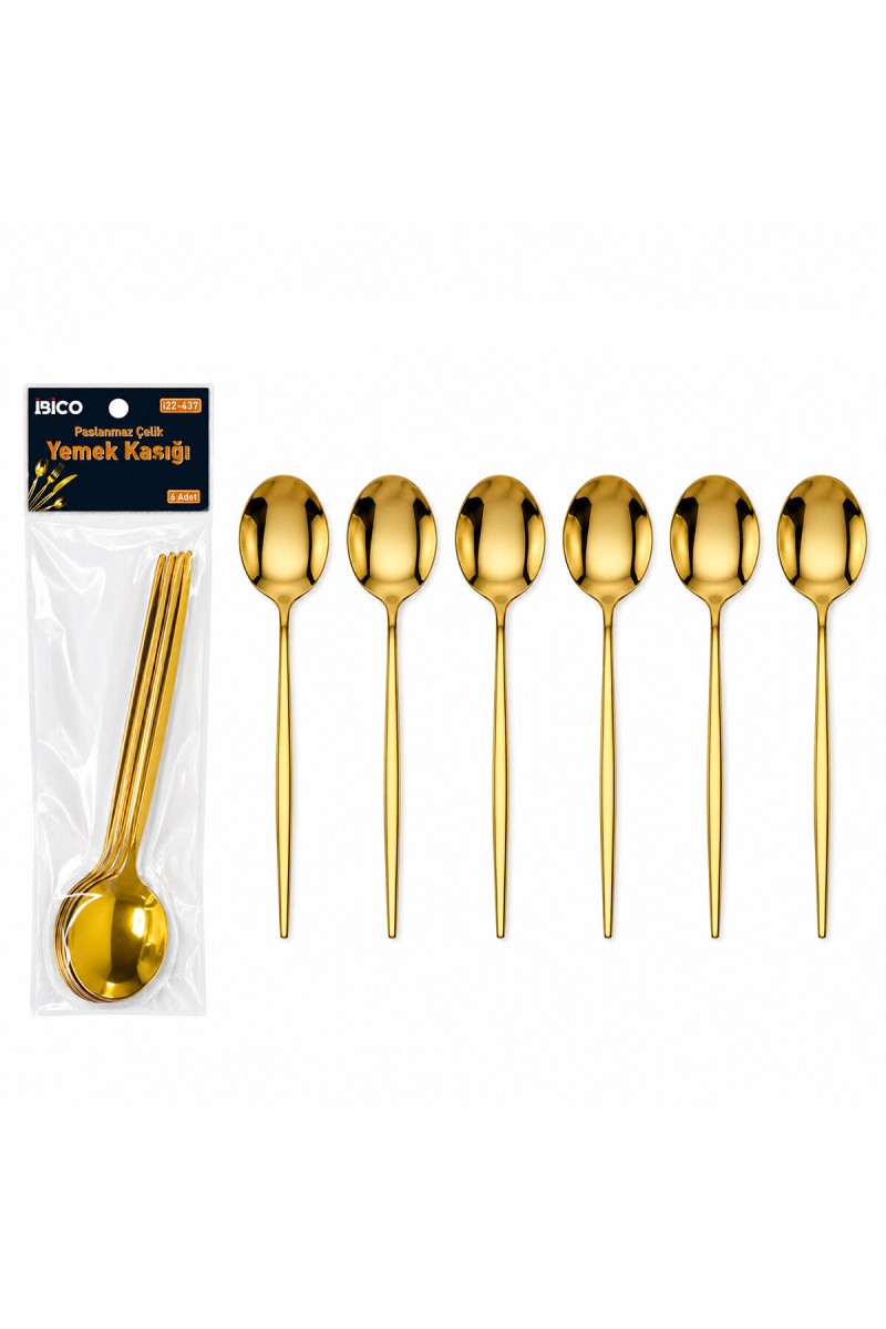 6 Parça Yemek Kaşığı Seti Gold Renk Paslanmaz Çelik