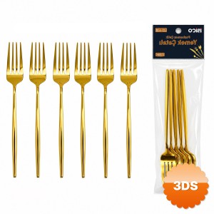 6 Parça Yemek Çatalı Seti Gold Renk Paslanmaz Çelik