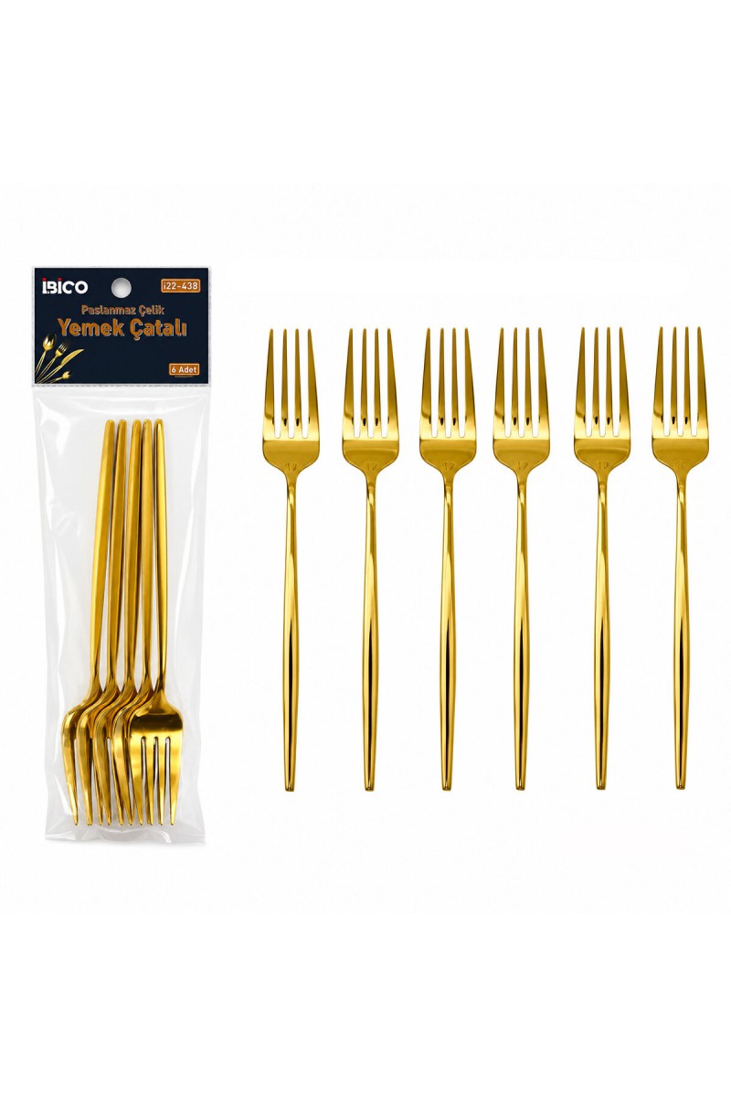 6 Parça Yemek Çatalı Seti Gold Renk Paslanmaz Çelik