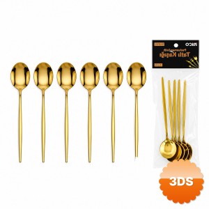 6 Parça Tatlı Kaşığı Seti Gold Renk Paslanmaz Çelik