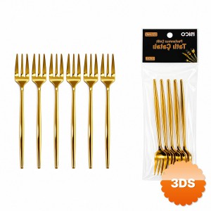 6 Parça Tatlı Çatalı Seti 13 cm Gold Renk Paslanmaz Çelik